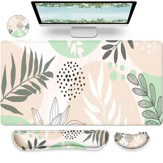 Gimars 4-in-1 XXL Gaming Mauspad mit Gelkissen, Ergonomisches Handballenauflage Tastatur, 800 x 305 mm Mousepad Tischunterlage, Gaming Zubehör Wrist Rest für PC, MacBook, Laptop, Morandi Beige