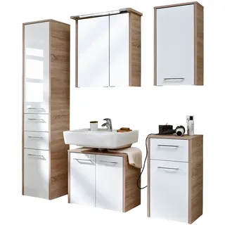 Saphir Badmöbel-Set »Quickset 382 5-teilig, Waschbeckenunterschrank mit LED-Spiegelschrank« 5 Stk. tlg., weiß