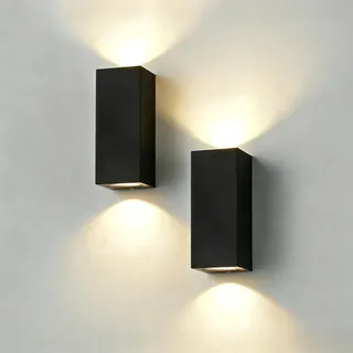 CANMEIJIA 2er Pack LED Wandlampe Außen Schwarz, Moderne Eckige Wandleuchte aus Aluminium, 5W Energiesparende Außenbeleuchtung IP65 Strahlwassergeschützt, Wandspot mit Austauschbarer GU10 Fassung