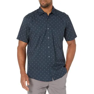 Amazon Essentials Herren Kurzärmeliges Sommerhemd mit Aufdruck, Normale Passform, Blau, XL-XXL