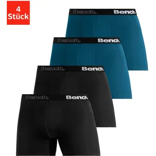 Langer Boxer BENCH. "Boxershorts für Herren", Herren, Gr. S, 4 Stk., blau (schwarz, blau), Jersey, Obermaterial: 95% Baumwolle, 5% Elasthan, unifarben, Unterhosen Langer Boxer, Unterhosen mit Logoschriftzug im Bund