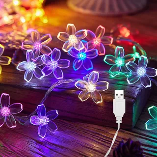 ENLACE LED Lichterkette Kirschblüten, 3M 20 LED Lichterkette Blumen mit USB, Bunt Blumen Lichterketten für Garten, Hochzeit, Innen, Außen, Terrasse, Bäume, Weihnachten, Party Deko