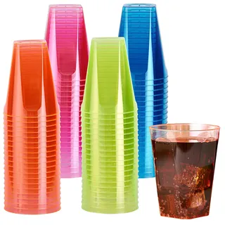 MATANA 80 Stück Bunte Hartplastik Partybecher, 210ml - Neon Becher Schwarzlicht - Mehrweg Plastikbecher, Kunststoffbecher, Trinkbecher, Cocktailbecher für Geburtstage, Kinderfeste, Hochzeiten, Partys