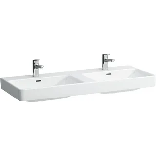 LAUFEN PRO S Doppelwaschtisch, 3 Hahnlöcher, mit Überlauf, 1200x460mm, H8149664001081, Farbe: Weiß mit LCC
