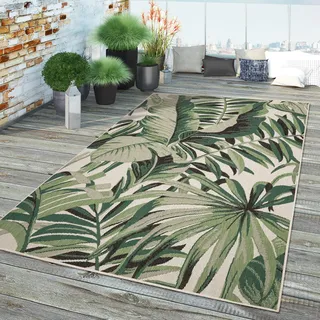 TT Home In-& Outdoor Teppich Wetterfest Balkon Küche Wohnzimmer Palmen Muster Modern Größe 100x200 cm - Grün