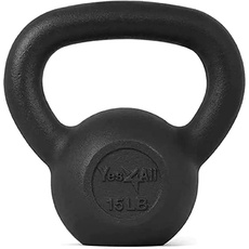 Yes4All Kugelhantel Gewichte Set aus massivem Gusseisen-Ideal für Ganzkörpertraining und Krafttraining-Kettlebell 6,8 kg, C. Schwarz-6.8kg