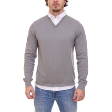 CityComfort Herren Pullover mit V-Ausschnitt Business-Sweater mit Button-Down Hemd-Einsatz MVSS003 Grau