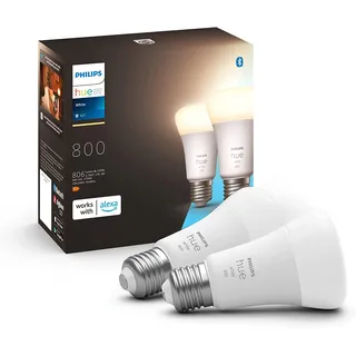 Philips Hue White A60 Smart LED Lamp E27-2 Stuks - Warm Wit Licht - Dimbaar - Verbind met Bluetooth of Hue Bridge - Werkt met Alexa en Google Home