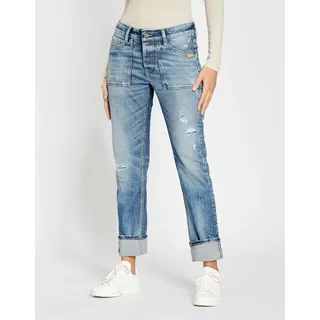 Boyfriend-Jeans GANG "94NICA WORKER", Damen, Gr. 29, N-Gr, blau (destroy denim), Denim/Jeans, Obermaterial: 90% Baumwolle, 8% Polyester, 2% Elasthan, regular fit knöchelfrei, Jeans Boyfriend-Jeans, cooler, androgyner Look, Topseller