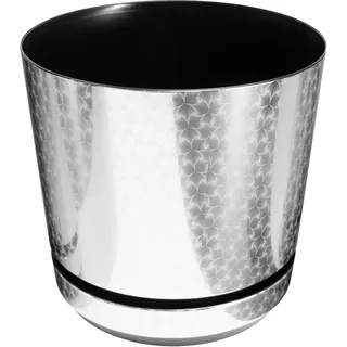 KORAD Blumentopf mit untersatzer - Muster 056 Art-Deco-Silber - 26 cm - Pflanzkübel aus Hochwertiger Kunststoff - Dekorativer Topf für Pflanzen