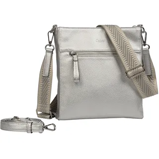 Umhängetasche GABOR "Silena", Damen, Gr. B/H/T: 25cm x 24cm x 4,5cm, silber, Polyurethan, clean, gepflegt, geprägtes Muster, unifarben, Taschen Umhängetasche, hochwertig gewebte Gurtband und ein filigranes Logo
