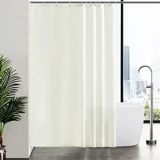 Furlinic 180x220 Duschvorhang aus Stoff, Badvorhang Anti-schimmel und Waschbar, Textile Vorhänge in Badezimmer für Badewanne und Dusche,Beige Duschvorhänge mit 12 Duschvorhangringe.