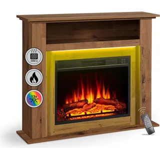 Elektrokamin BALDERIA Liora - Standkamin, Ablagefach, Heizung - Dunkle Eiche - Braun