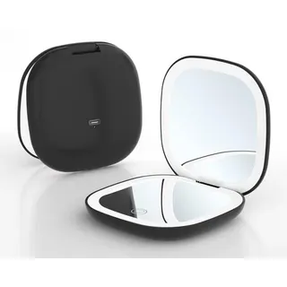 Reis-compacte spiegel mit 10-facher Vergrößerung, LED-Beleuchtung, 3 Lichtstufen, Touchbedienung und USB-C-Anschluss – Ideal für unterwegs (schwarz) - Schwarz