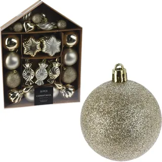 H&S Decoration Christbaumkugeln Weihnachtsbaumschmuck gold 32 Stück Set Deko - Gold