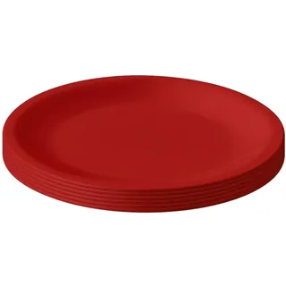 Engelland - 6er Set Kunststoff-Teller, Rot, Ø 23,5 cm, flach, bruchfest, wiederverwendbar, Mehrweg, Plastikteller, mikrowellen- & spülmaschinenfest, BPA-frei, Camping, Picknick, Party