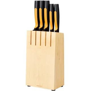 Fiskars Messerblock mit 5 Messern, Breite: 14,5 cm, Höhe: 36 cm, Birkenholz, Functional Form, 1062927