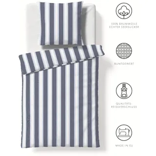 Bettwäsche FLEURESSE "Rio", blau, B/L: 135cm x 200cm, Seersucker, B/L: 80cm x 80cm, Seersucker, Obermaterial: 100% Baumwolle, Bettwäsche, Bettwäsche, Seersucker 100% Baumwolle, bügelfrei, atmungsaktiv, OEKO-TEX