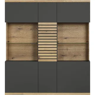 VCM Vitrine Norris 131 x 147 x 38 cm Anthrazit/Evoke Eiche