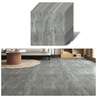 VEELIKE Fliesenaufkleber Betonoptik PVC Bodenbelag Selbstklebend Bodenfliesen 12 Stück PVC Boden Betonoptik Grau Vinyl Bodenbelag Garage Küche Bad Wasserddicht Vinylboden Badezimmer 30 cm x 30 cm