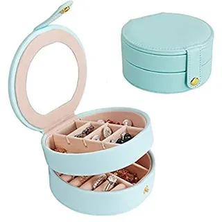 Baomasir Schmuck Aufbewahrungsbox Schmuckkästchen Schmucklade tragbare Leder mehrschichtige kleine Schmuckschatulle, Hellblau