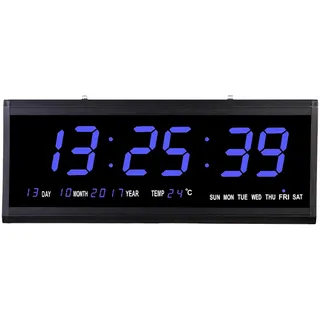 Dekltus LED Digitale Wanduhr mit Display,Wanduhr Digital Groß mit Datum und Temperatur, Funkuhr Creative LED Clock für Lager, Garage, Wohnzimmer - 480 x 190 x 30 mm (Blau)