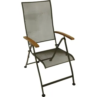 DEGAMO Gartensessel Klappsessel Gartenstuhl CHIASSO, Streckmetall verzinkt anthrazit, Armlehnen Akazie, 5-fach verstellbar - Braun, Grau