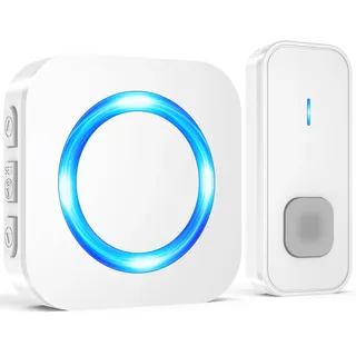 SURFOU Funkklingel, Türklingel 400m Reichweite Kabellose Klingel mit Plug-In-Empfänger Haustür Aussen Wasserdicht Drahtlos Hausklingel mit 55 Klingel, 5 Lautstärken (1 Weiß Empfänger + 1 Weiß Sender)