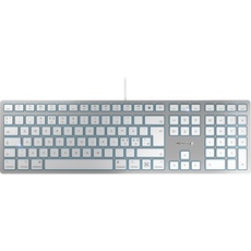 CHERRY KC 6000C FOR MAC, Kabelgebundene Mac-Tastatur (USB-C Anschluss), Pan-Nordisches Layout (QWERTY), Flüsterleise Tasten, Flaches Design, Weiß-Silber