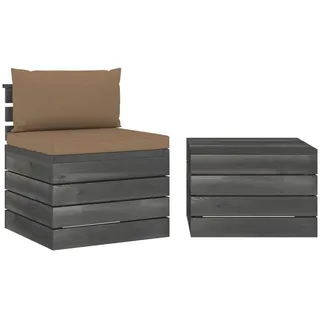 2-tlg. Garten-Sofagarnitur aus Paletten mit Kissen Kiefernholz - Taupe