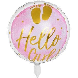 Boland 53240 - Folienballon Hello Girl, Durchmesser 45 cm, befüllbar, Heliumballon, Baby-Party, Geburt, Mädchen, Geschenk, Dekoration