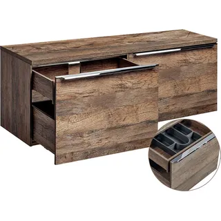Waschtischunterschrank 120cm mit 2 Auszügen PUEBLA-56 in Vintage Oak Eiche, B/H/T ca. 120/48,5/46 cm - Braun