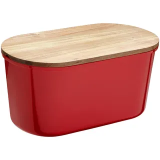 Echtwerk Brotbox , Rot , Holz , oval , 37x21.5x17.2 cm , Lfgb , Schneidebrett , Küchenzubehör, Vorratsbehälter, Brotkästen