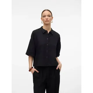 Vero Moda Damen Hemd mit Lockerem Schnitt Bluse Halbarm Damenbluse, Farben:Schwarz, Größe:XL