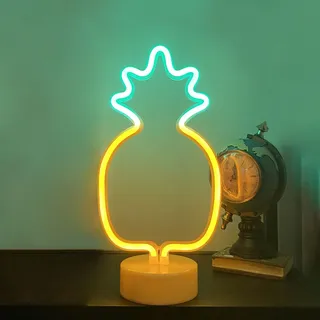 ENUOLI Neon Ananas Licht LED Leuchten Nachtlicht USB/Batteriebetriebenes Ananas Schild mit Halter Basis Dekor Licht Neon-Lampe leuchten für Zimmer Hochzeit Weihnachten