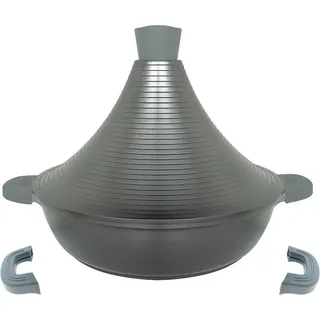 Aluguss Tajine Tagine Ø32cm Induktion Silikongriffe Gartopf Dampfgarer Bräter Grau - Schwarz