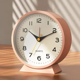 AYRELY Wecker Analog ohne Ticken, Kleiner Retro-Metall-Tischuhr, batteriebetrieben, mit Nachtlicht für Kinder und Erwachsene. Ideal für Nachttisch, Schlafzimmer und Wohnzimmer-Deko(Rosa)