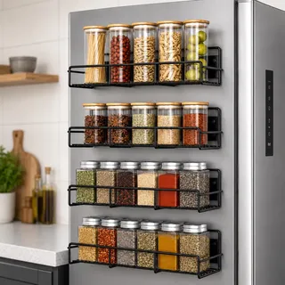 Danesso Hausware Magnetisches Gewürzregal 4er Set für Kühlschrank – Gewürzhalter ohne Bohren, Metall Gewürzregal magnetisch, Küchen Organizer für Gewürze und Küchenutensilien
