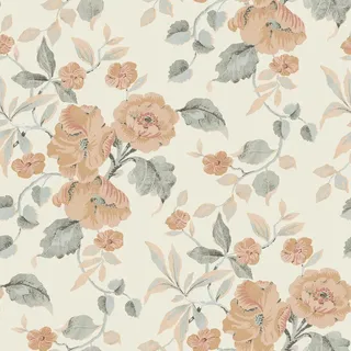 Laura Ashley Vliestapete Hibiskusblüten 1000x52cm , Orange, Weiß , Papier, Kunststoff , Floral, Herz/Romantik , Rechteckig , 52x1000 cm , FSC Mix , Tapeten & Wandverkleidungen, Vliestapeten
