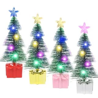 4 Stück LED Mini Weihnachtsbaum 17cm, Tannenbaum Künstlich Klein, Kleiner Weihnachtsbaum mit Beleuchtung, Bunte Lichter Weihnachtsbaums, Mini Weihnachtsbäume Weihnachten Tischdeko Geschenk