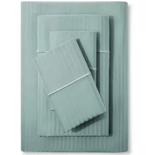 FEATHER & STITCH NEW YORK 500 Fadenzahl 100% Baumwolle Bogen-Set, Gestreift Blatt, weiche Satin Weave, Full Blatt, deep Taschen, Hotel Collection, Luxus Bedding Super 100% Baumwolle, grün, Queen