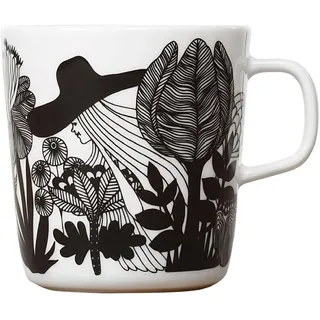Marimekko - Siirtolapuutarha - Oiva - Becher/Henkelbecher/Kaffeetasse - 0,4 l - weiß/schwarz/orange