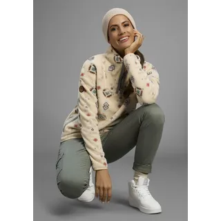Fleecepullover KANGAROOS, Damen, Gr. 44/46, sanftes weiß, Fleece, Obermaterial: 100% Polyester, gemustert, oversize hüftbedeckend, Sweatshirts Fleecepullover, aus kuscheligem Sherpa Fleece, Half-zip