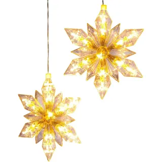 Weihnachten Stern LED 2er Set Beleuchtung Timer warmweiß Lichterkette innen - Transparent