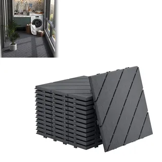 UISEBRT Terrassenfliesen Balkonfliesen mit Aussehen der Holzmaserung, Klickfliesen Terrasse für Balkon Garten, Wetterfeste Platten mit Drainagefunktion, 30x30 cm - Anthrazit, Typ C(22 Stück=2m2)
