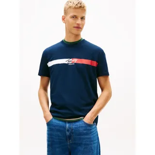 T-Shirt TOMMY JEANS "TJM REGULAR FIT SIGNATURE STRIPE", Herren, Gr. 4XL, schwarz night navy, Single Jersey, Obermaterial: 100% Baumwolle, unifarben, regular fit normal, Rundhals, eingesetzt abgesteppte Kante, Shirts T-Shirt