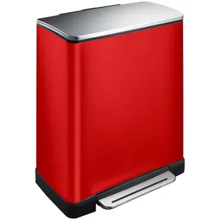 EKO - E-Cube Recycling Treteimer 28+18 Liter - Stainless steel Plastic - Rot, Matt Edelstahl - Rot