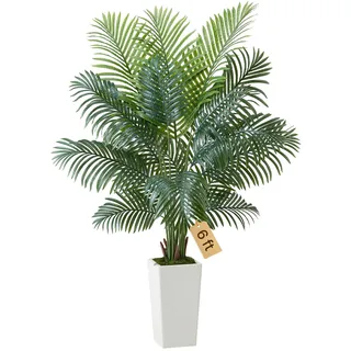 Vevor Künstliche Areca-Palme, 1,8 m, künstliche tropische Palmenpflanzen mit weißem Pflanzgefäß, Kunstseidenpflanze im Topf, Kunstbaum für Veranden, Wohnzimmer, Terrassen, Zuhause, Büro