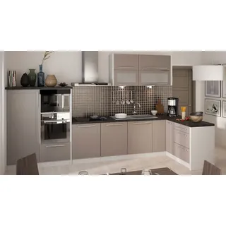 Feldmann-Wohnen Küchenzeile L-Form 350 cm grau / beige matt