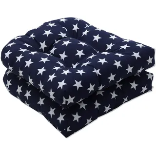 Pillow Perfect Outdoor | Indoor Macey Americana Sitzkissen aus Korbgeflecht, 48 x 48 x 12 cm, Blau